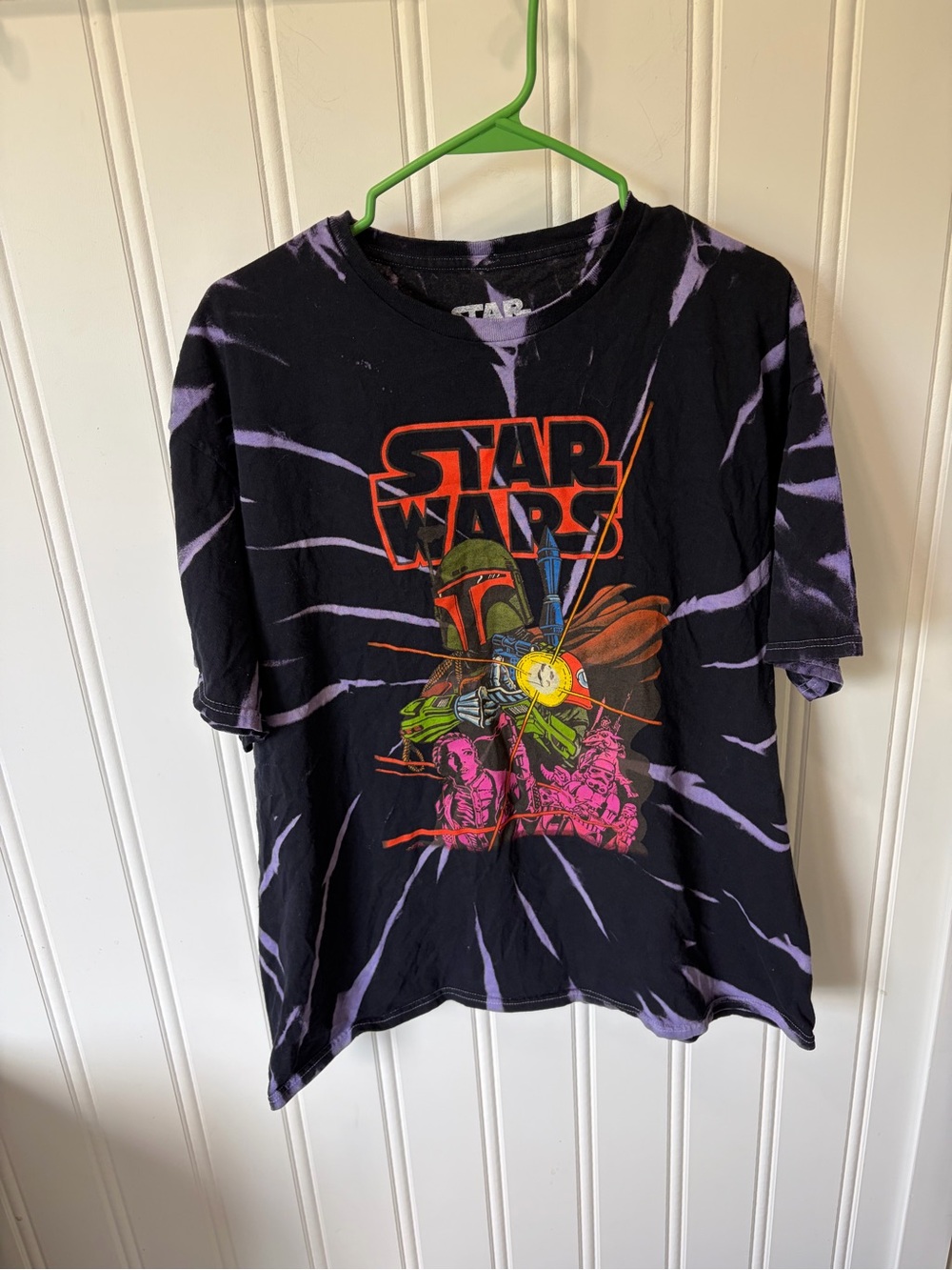 Star Wars Boba Fett Poster Tie-Dye Graphic T-Shirt - Men's Large L Black Purple